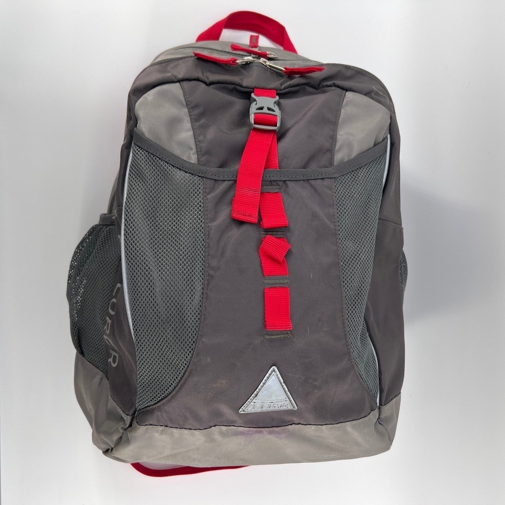 LL Bean Backpack Gray Red Nylon Mesh Outdoor School Travel Bag